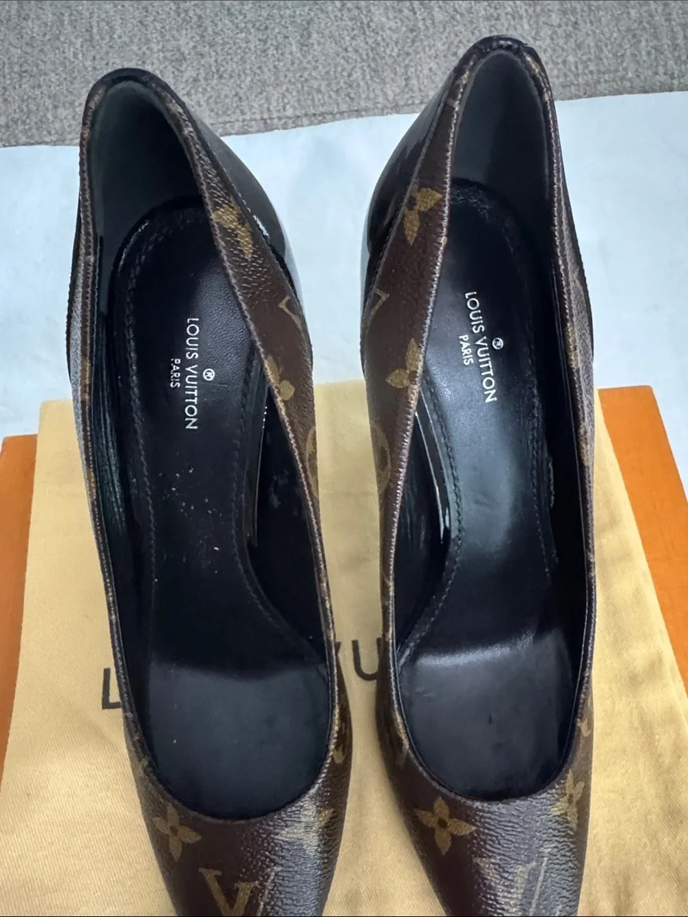Louis Vuitton Monogram Cherie Pumps Black Brown Monogram Pointed-Toe Pumps Sz 38